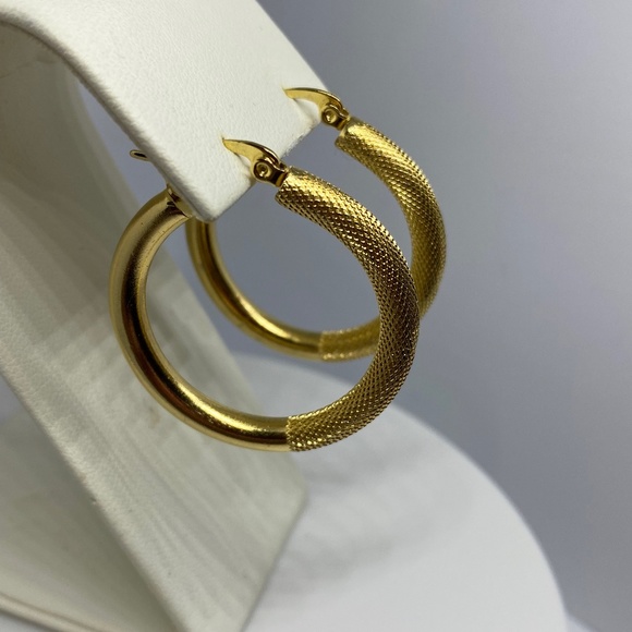 18K Solid Gold Two-Tone Earrings - Picture 1 of 5